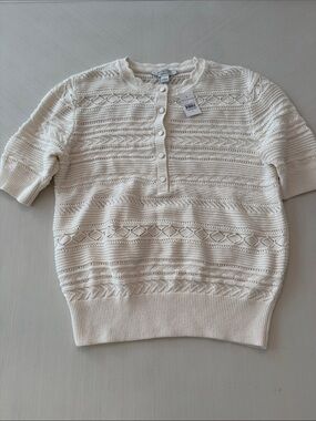 Ann Taylor Weekend Ivory Open-Knit Button Cardigan size Small